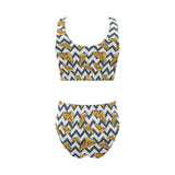 Pizza design pattern Chest Bowknot High Waisted Bikini Swimsuit