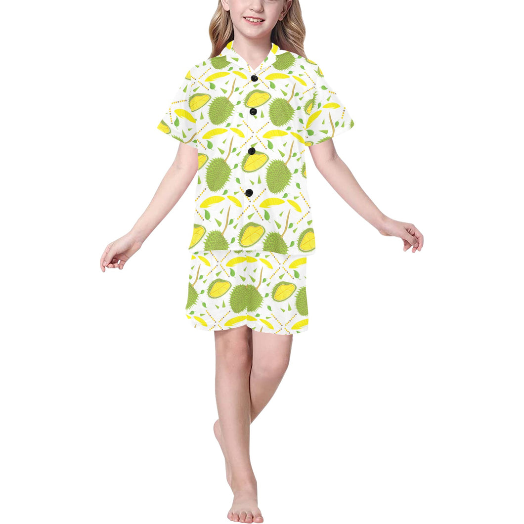 Durian pattern background Kids' Boys' Girls' V-Neck Short Pajama Set