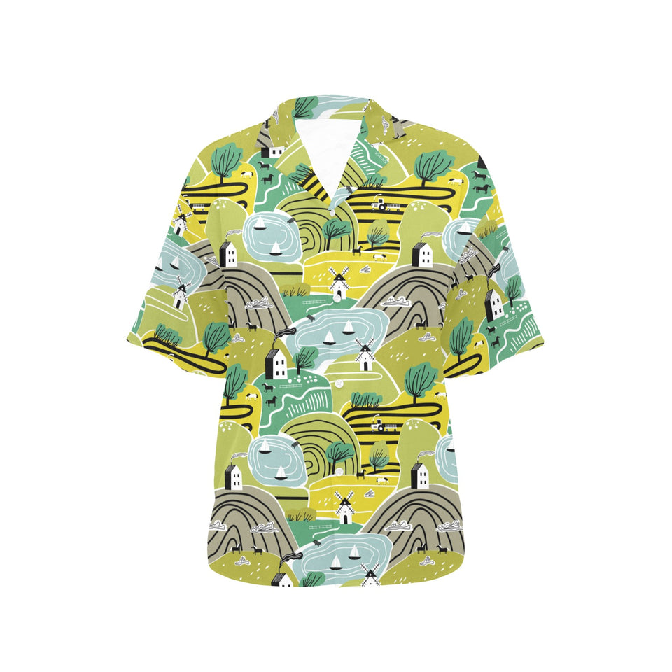 Hand drawn windmill pattern Women's All Over Print Hawaiian Shirt