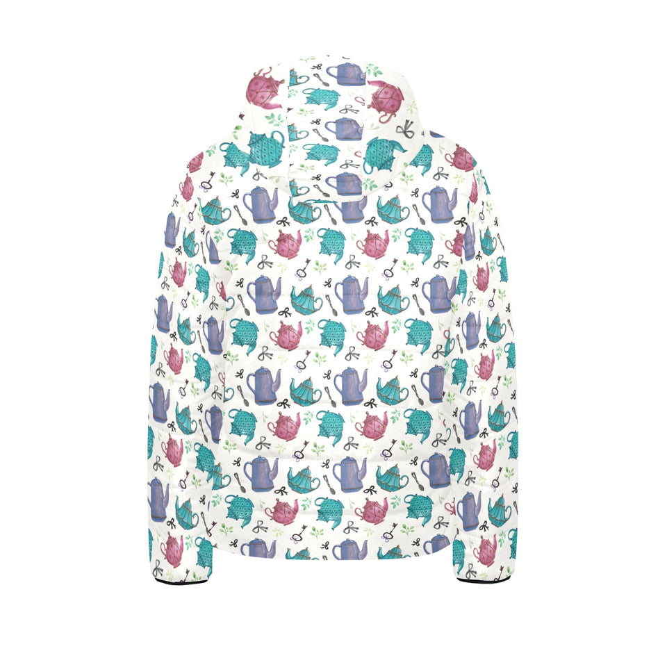 Tea pots Pattern Print Design 05 Kids' Boys' Girls' Padded Hooded Jacket