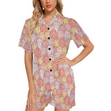 Pig Pattern Print Design 04 Women's V-Neck Short Pajama Set