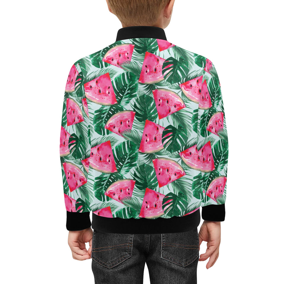 Watermelons tropical palm leaves pattern Kids' Boys' Girls' Bomber Jacket