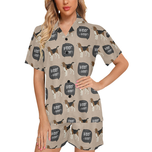 Beagle pattern Women's V-Neck Short Pajama Set