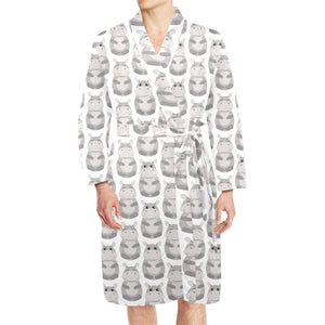 Hippopotamus Pattern Print Design 05 Men's Long Sleeve Belted Night Robe