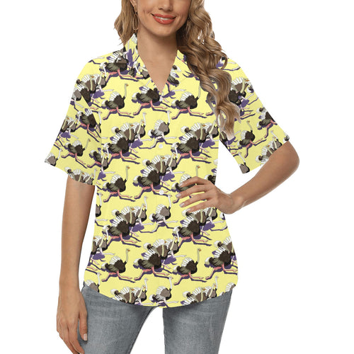 Ostrich Pattern Print Design 04 Women's All Over Print Hawaiian Shirt