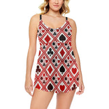 Casino Cards Suits Pattern Print Design 03 Chest Sexy Pleated Two Piece Swim Dress