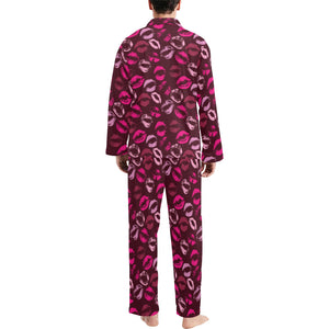 Lips Pattern Print Design 03 Men's Long Pajama Set