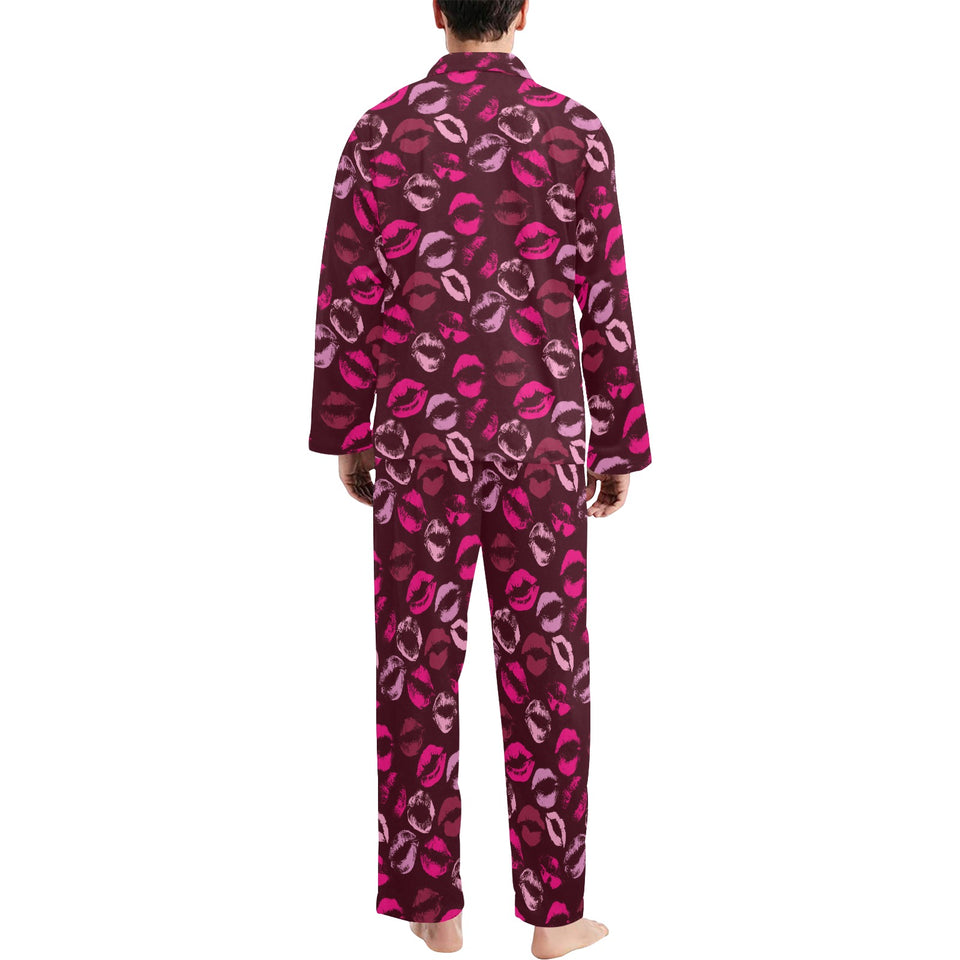 Lips Pattern Print Design 03 Men's Long Pajama Set