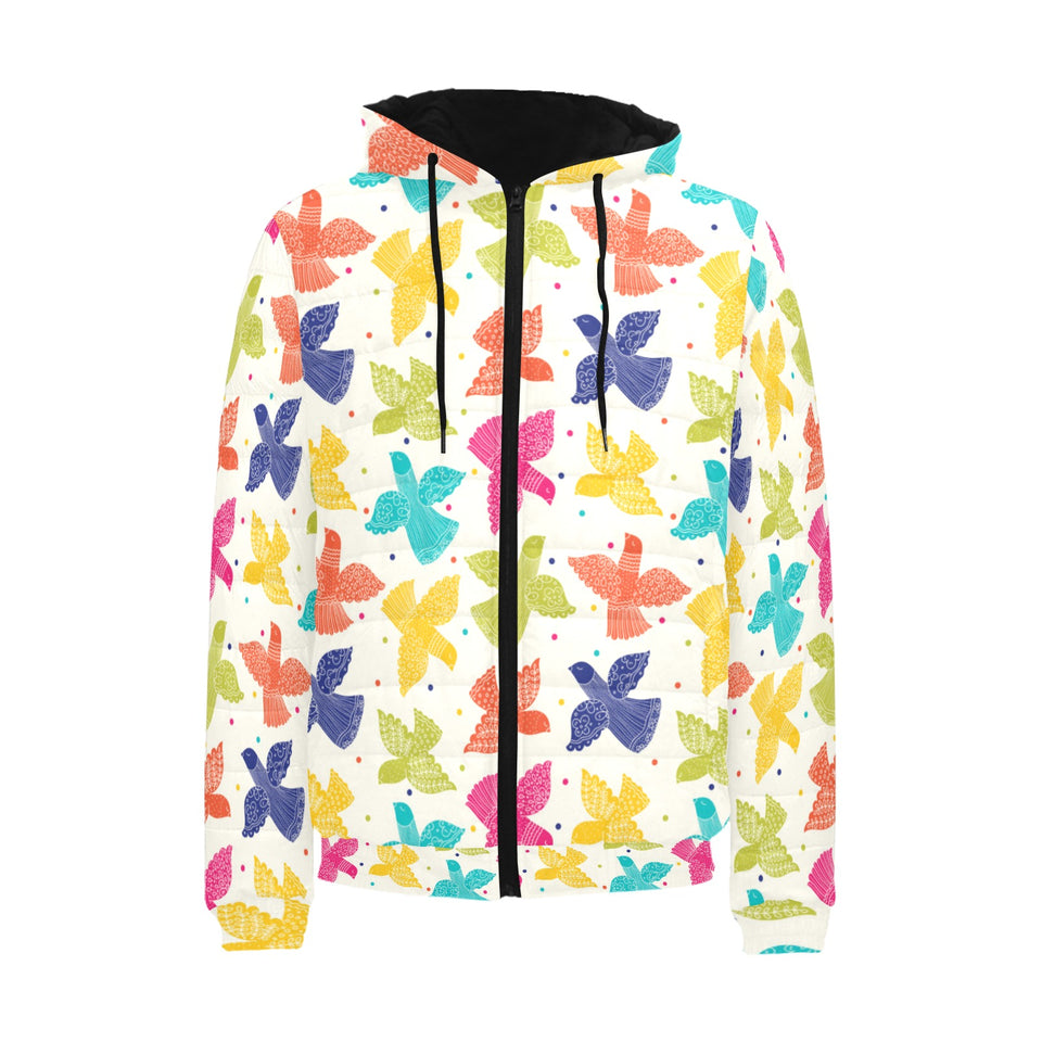 Pigeon Pattern Print Design 01 Men's Padded Hooded Jacket