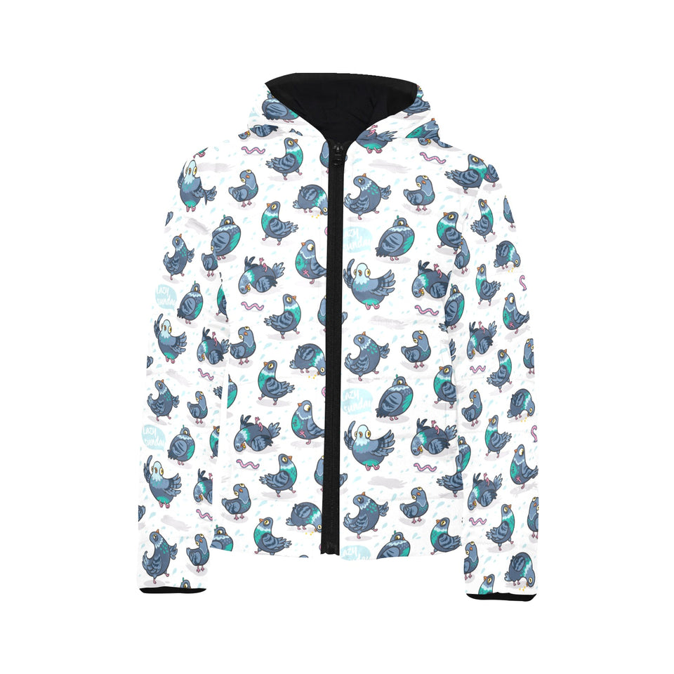 Pigeon Pattern Print Design 02 Kids' Boys' Girls' Padded Hooded Jacket