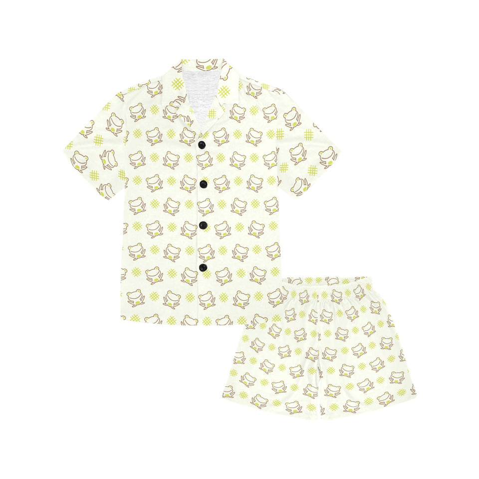 Cute cartoon frog baby pattern Kids' Boys' Girls' V-Neck Short Pajama Set