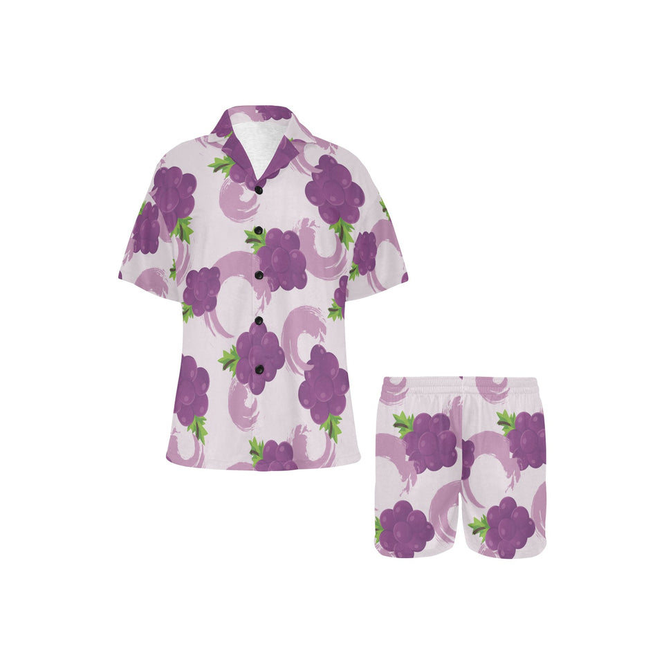 Cute Grape pattern Women's V-Neck Short Pajama Set