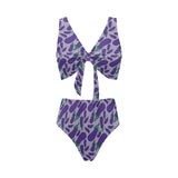 Eggplant Pattern Print Design 03 Chest Bowknot High Waisted Bikini Swimsuit