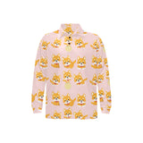 Cute shiba inu dog pattern Men's Long Sleeve Polo Shirt