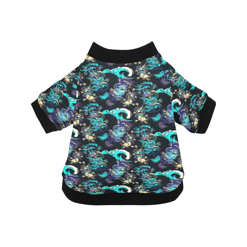 Dragon sea wave pattern All Over Print Pet Dog Round Neck Fuzzy Shirt