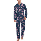 Pink sakura cherry blossom blue background Men's Long Pajama Set