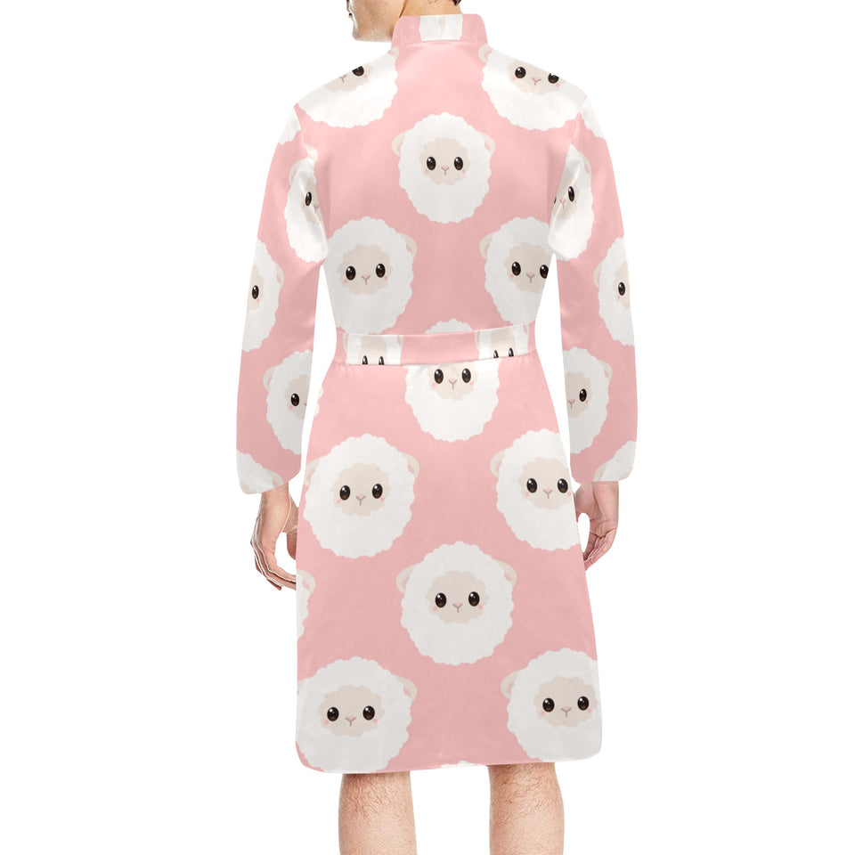 Cute sheep pattern Men's Long Sleeve Belted Night Robe