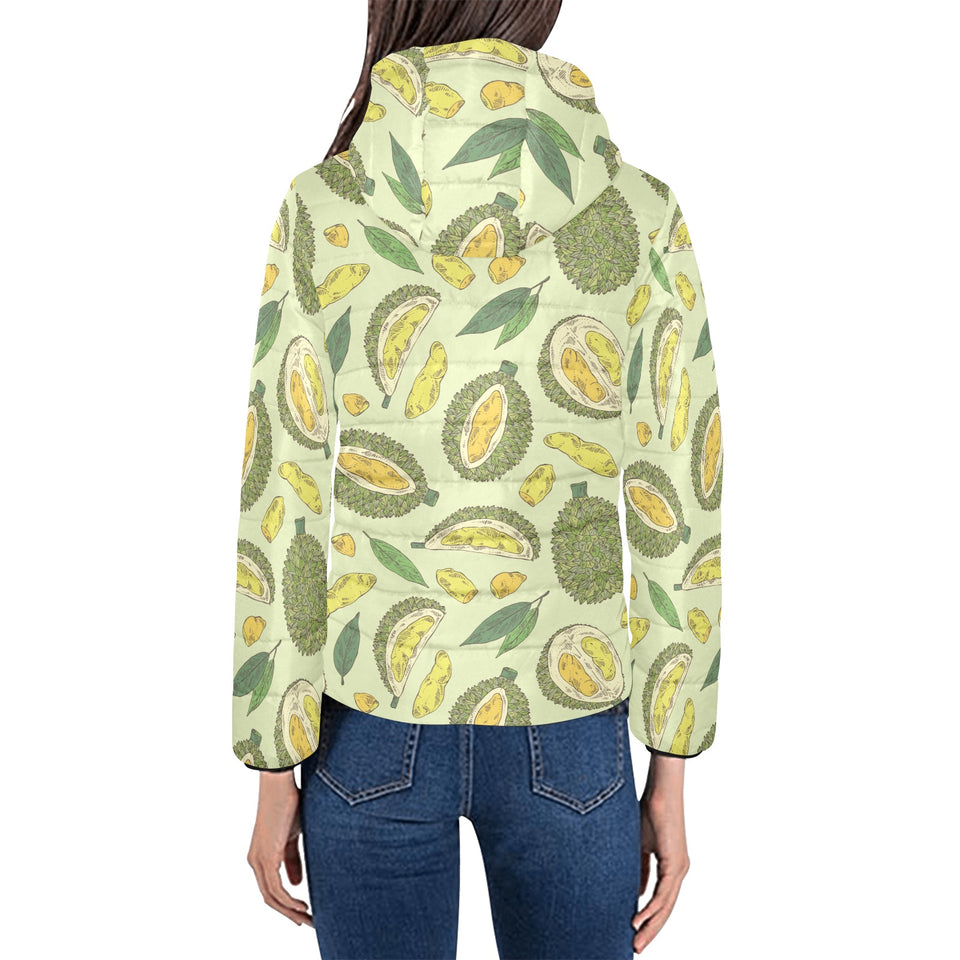 Durian leaves pattern background Women's Padded Hooded Jacket