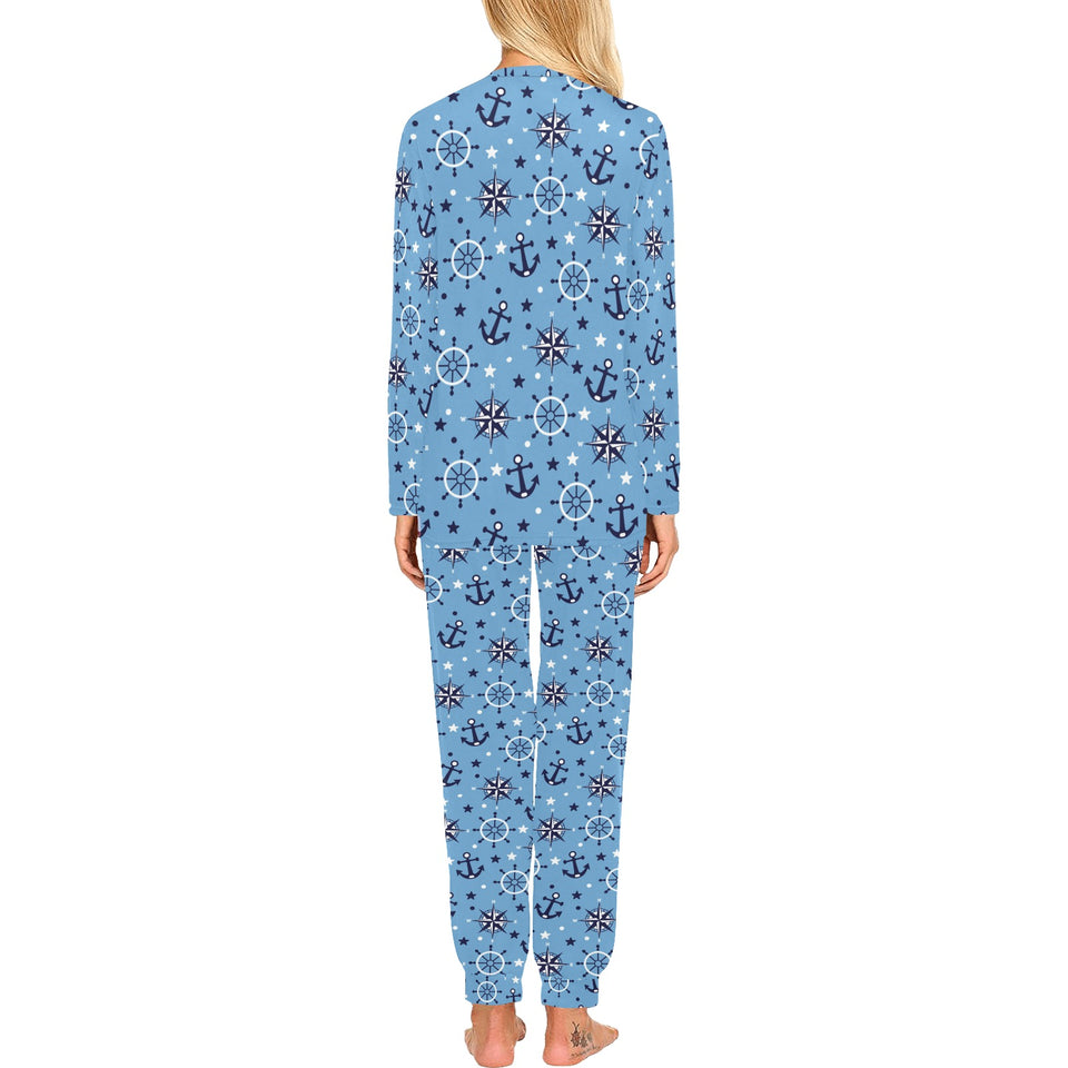 Anchors rudder compass star nautical pattern Women's All Over Print Pajama Set