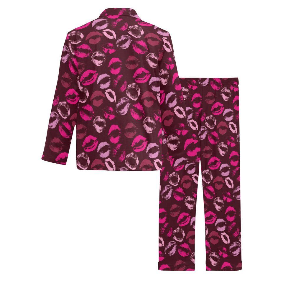 Lips Pattern Print Design 03 Men's Long Pajama Set