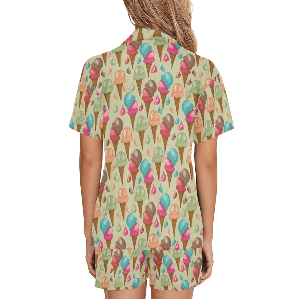 Colorful ice cream pattern Women's V-Neck Short Pajama Set