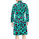 Green leopard skin print pattern Men's Long Sleeve Belted Night Robe