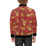 Saxophone cornet pattern red background Kids' Boys' Girls' Bomber Jacket