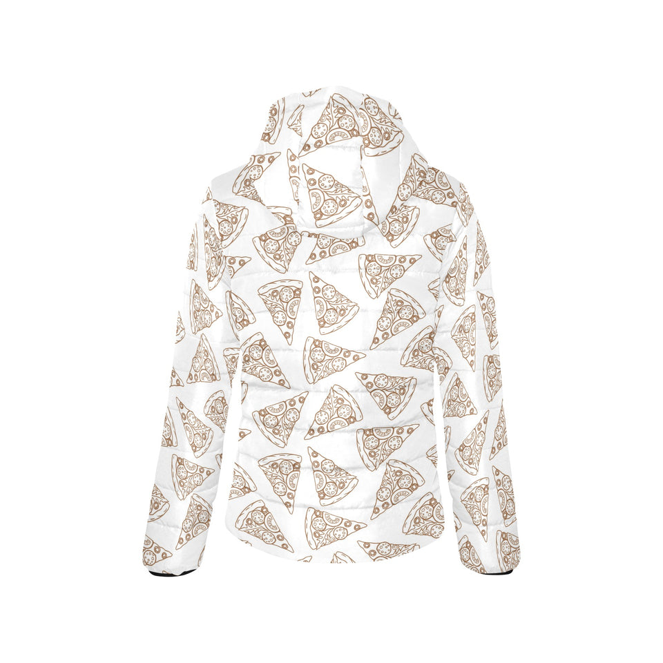 Hand drawn pizza pattern Women's Padded Hooded Jacket