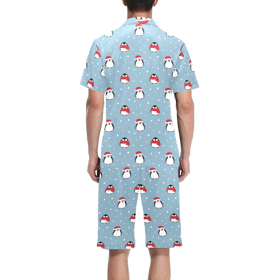 Cute penguin christmas snow pattern Men's V-Neck Short Pajama Set