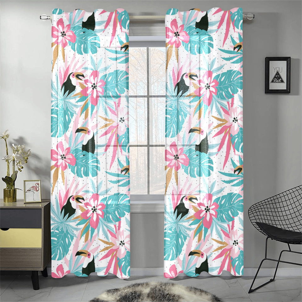 Toucan tropical flower leave pattern Gauze Curtain