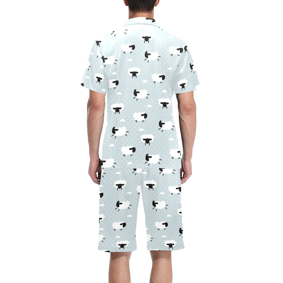 Sheep polka dot cloud pattern Men's V-Neck Short Pajama Set