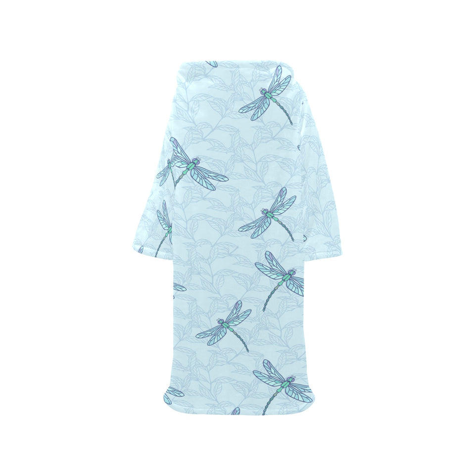 Dragonfly pattern blue background Blanket Robe with Sleeves