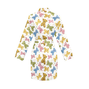 Teddy Bear Pattern Print Design 01 Women's Long Sleeve Belted Night Robe