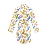 Teddy Bear Pattern Print Design 01 Women's Long Sleeve Belted Night Robe