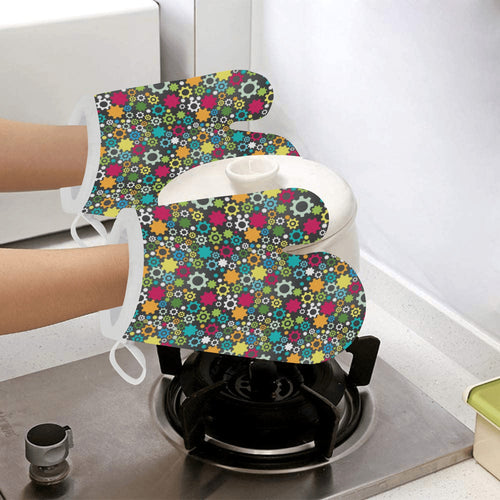 Gear Pattern Print Design 03 Heat Resistant Oven Mitts