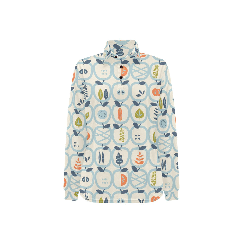 apples leaves pattern Women's Long Sleeve Polo Shirt