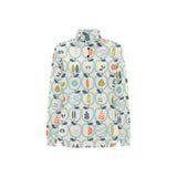 apples leaves pattern Women's Long Sleeve Polo Shirt