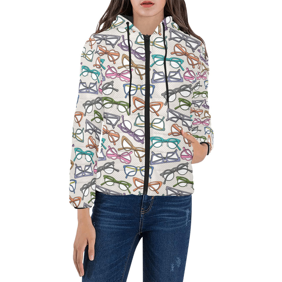 Sun Glasses Pattern Print Design 01 Women's Padded Hooded Jacket