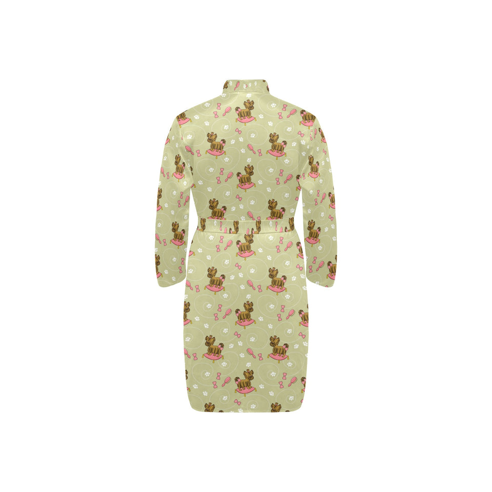 Yorkshire Terrier Pattern Print Design 01 Men's Long Sleeve Belted Night Robe