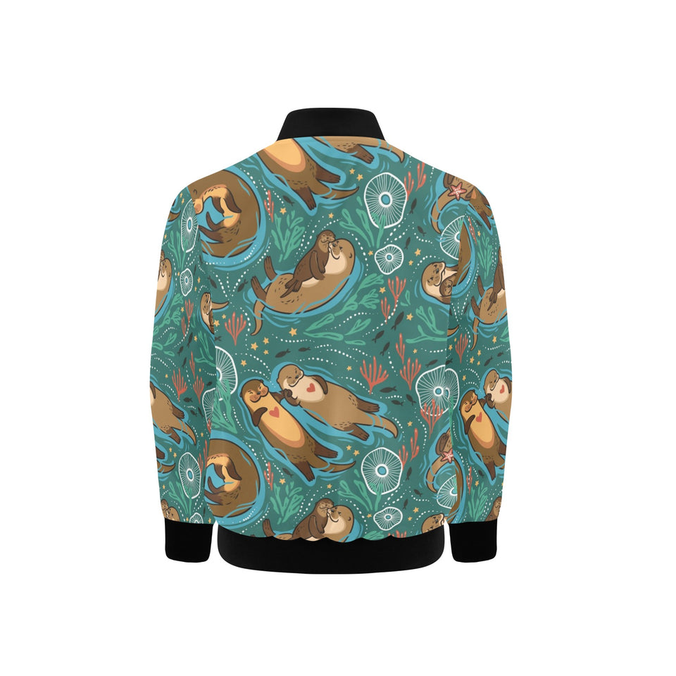 cute brown sea otters ornamental seaweed corals gr Kids' Boys' Girls' Bomber Jacket