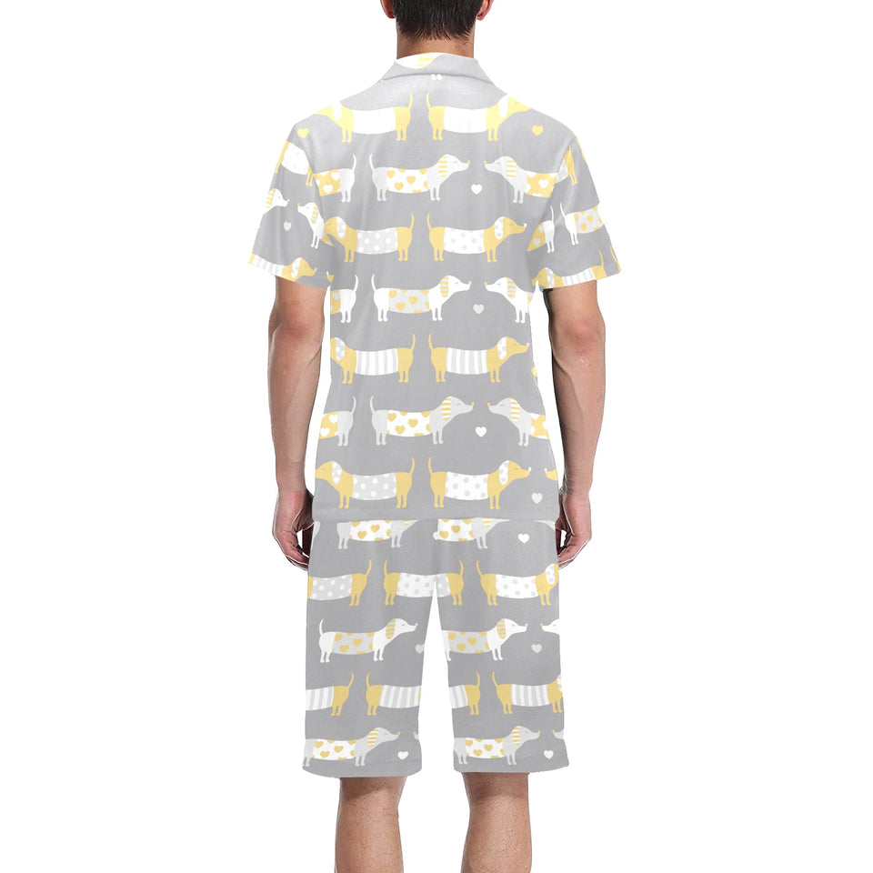Cute dachshund dog pattern Men's V-Neck Short Pajama Set