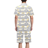 Cute dachshund dog pattern Men's V-Neck Short Pajama Set