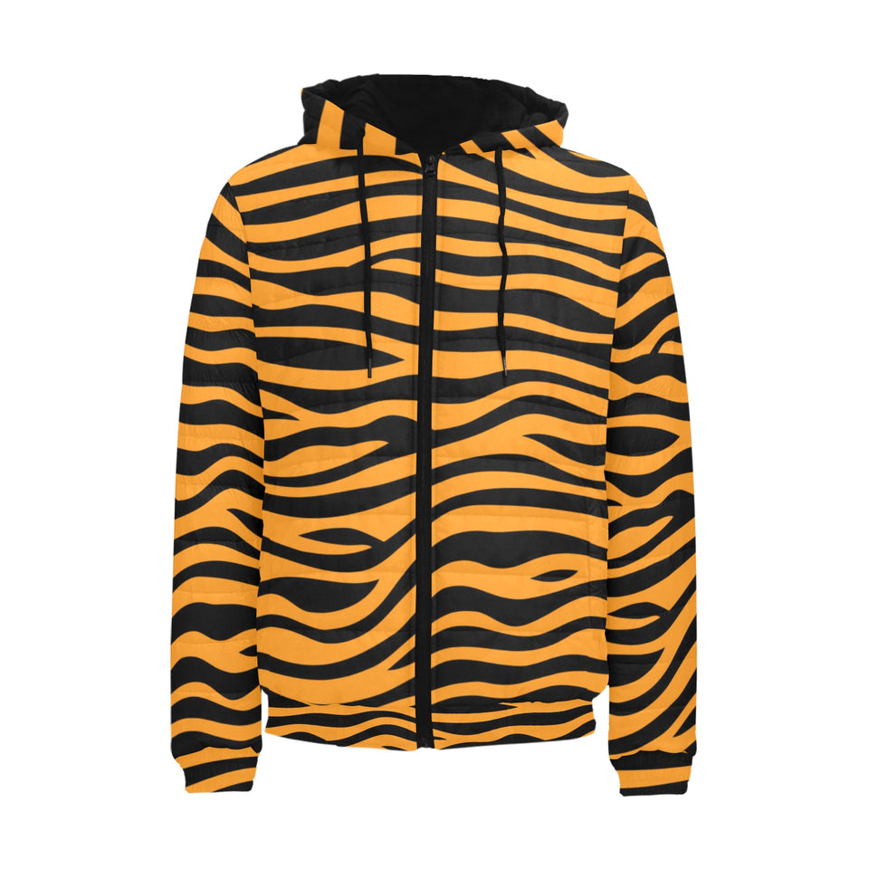 Bengal tigers skin print pattern background Men's Padded Hooded Jacket
