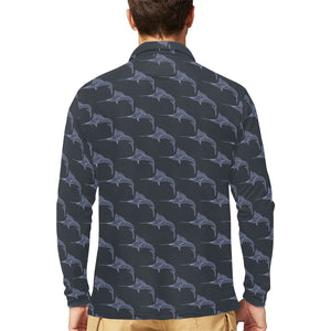 Swordfish Pattern Print Design 03 Men's Long Sleeve Polo Shirt