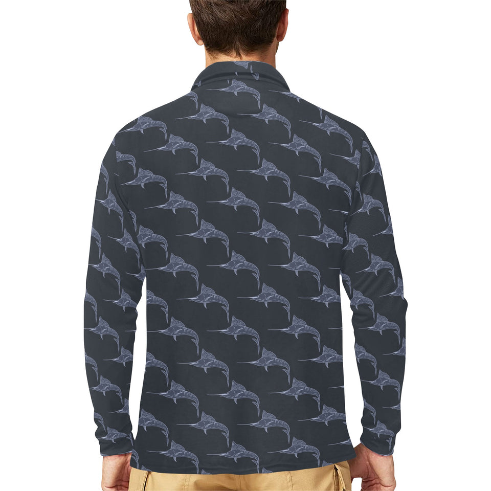 Swordfish Pattern Print Design 03 Men's Long Sleeve Polo Shirt