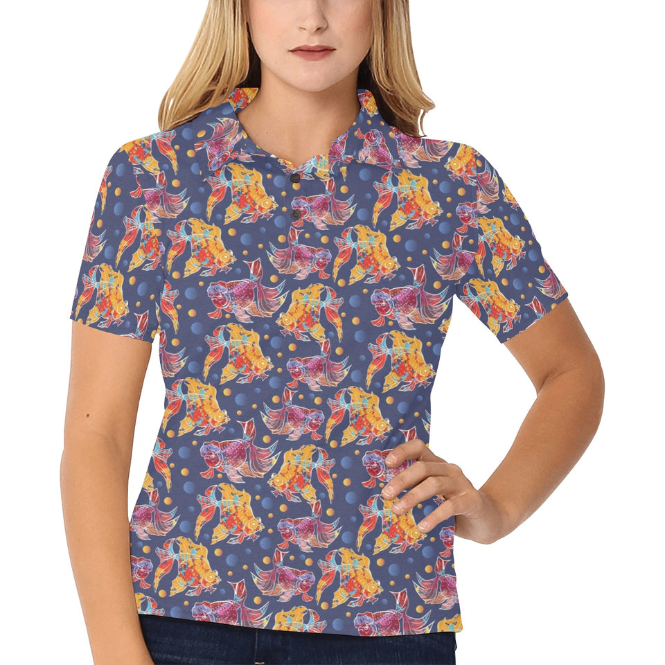 Goldfish Pattern Print Design 05 Women's All Over Print Polo Shirt