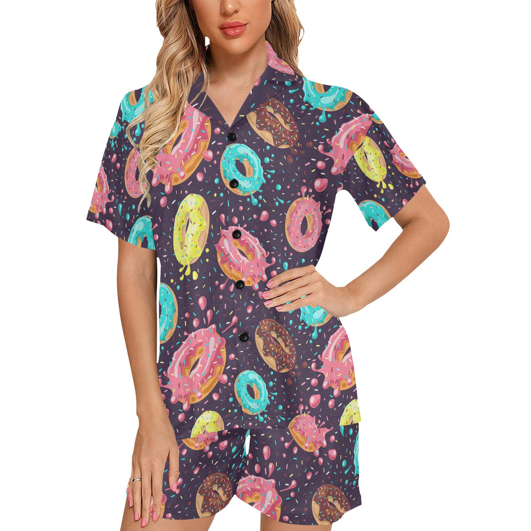 Colorful donut glaze pattern Women's V-Neck Short Pajama Set