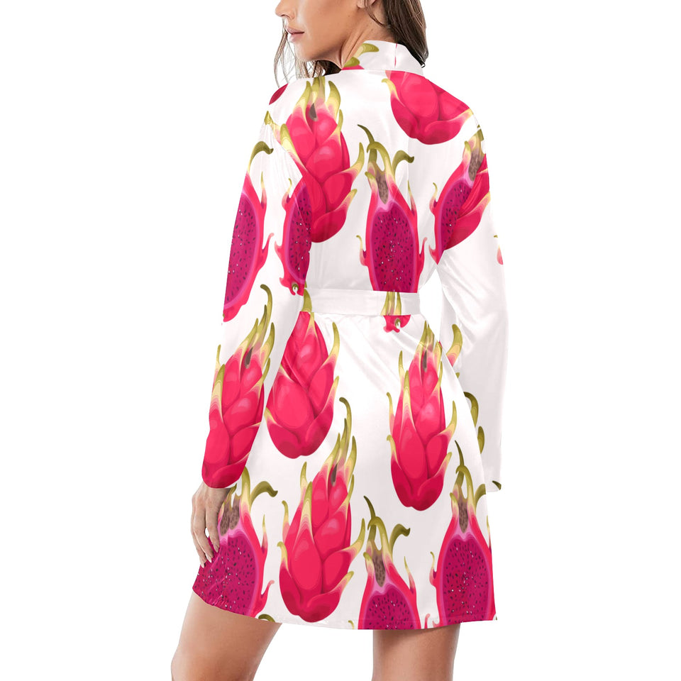dragon fruits design pattern Women's Long Sleeve Belted Night Robe