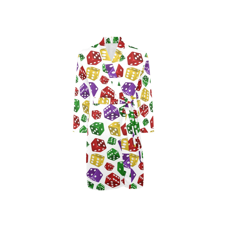Dice Pattern Print Design 03 Men's Long Sleeve Belted Night Robe