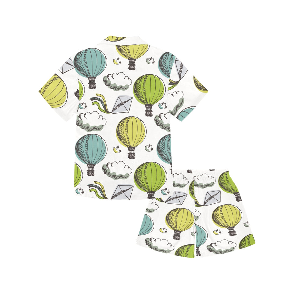 Hot Air Balloon Bird Cloud Pattern Kids' Boys' Girls' V-Neck Short Pajama Set